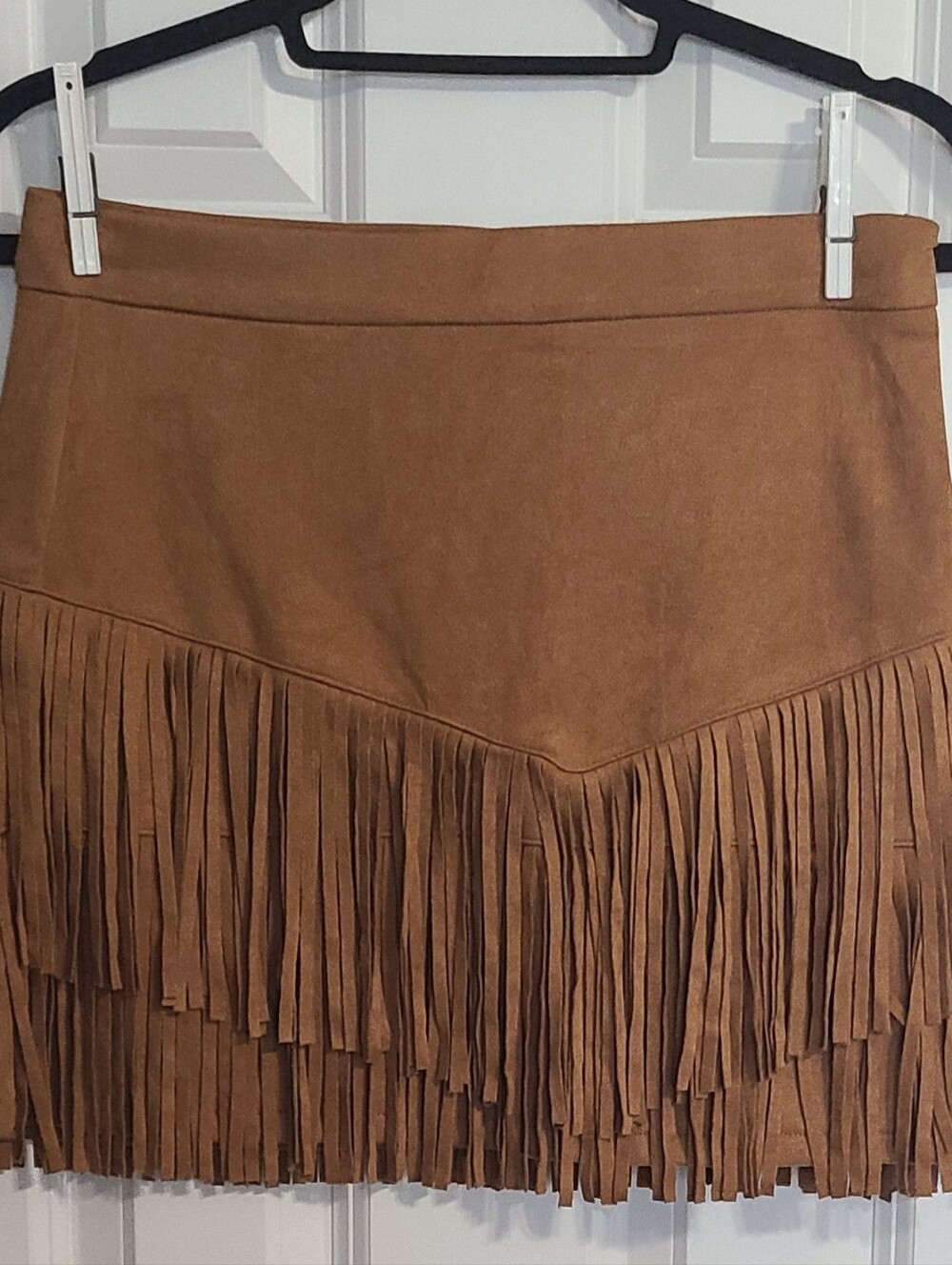 Flying Tomato Brown Fringe Suede-Look Mini Skirt